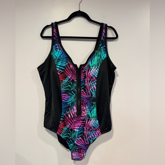 Swimsuits for All tropical zipper front one piece swimsuit - Picture 1 of 4